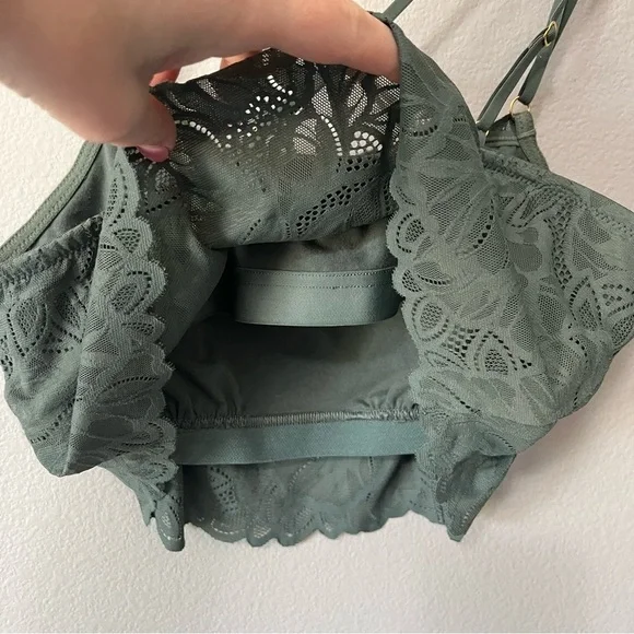 Aerie NWOT Sage Green Lace Coquette Strappy Bralette Size Large - Picture 5 of 7